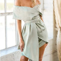 Women's off-shoulder strapless dress with lace-up back and raglan sleeves in matcha green