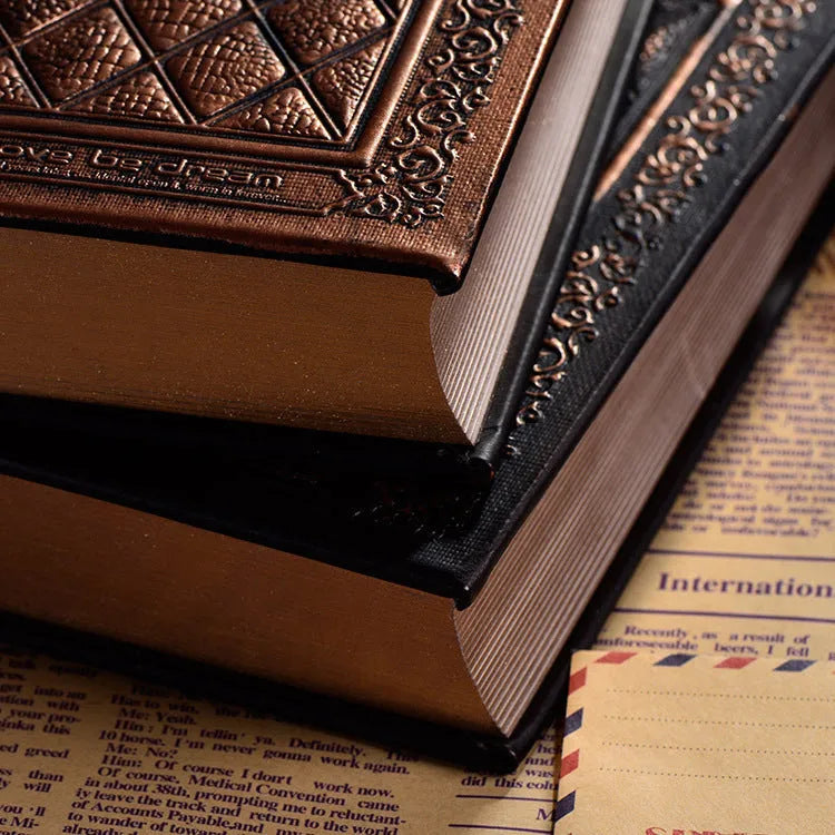 Embossed faux leather notepad with 3D cover in bronze or black gold colour