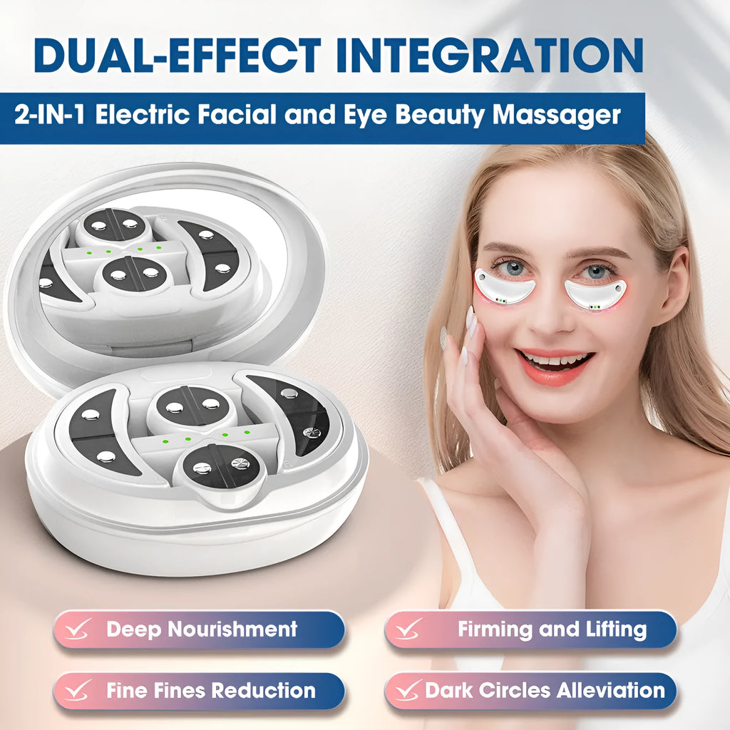 White wireless red light eye and facial massager with EMS technology for at-home skincare