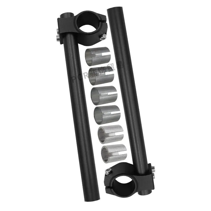 CNC separated motorcycle handlebar in aluminium alloy, universal fit, shown as a pair for motorcycle modification.