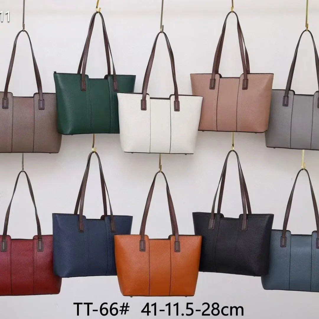 Women's genuine leather commuter shoulder bag in box-type shape with large capacity and multiple pockets