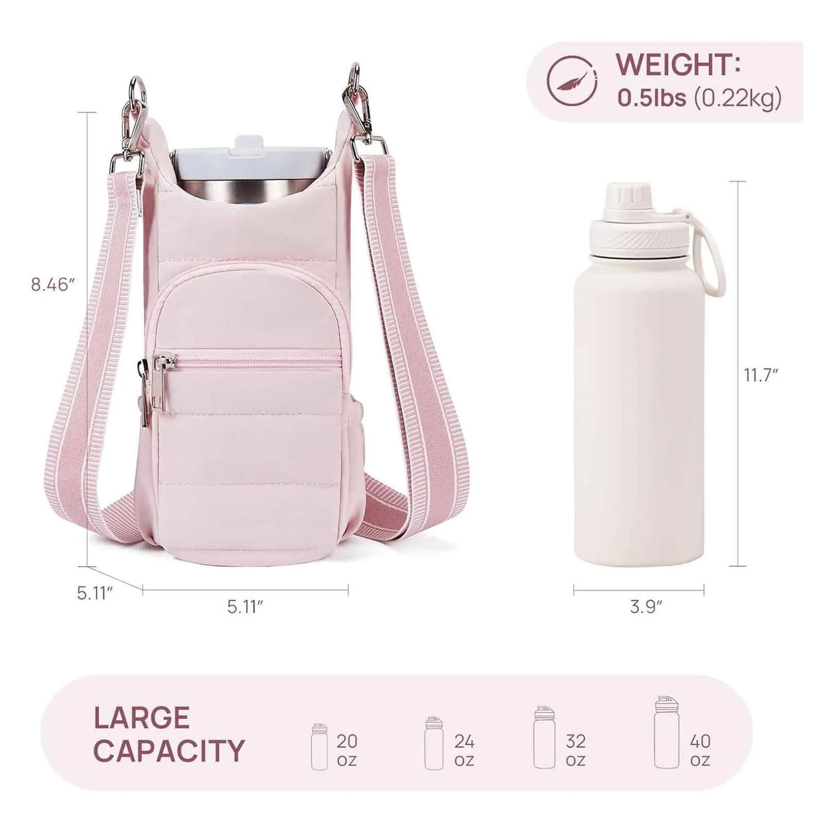 Cloth bicycle water bottle bag in black, pink or beige colour on bike frame