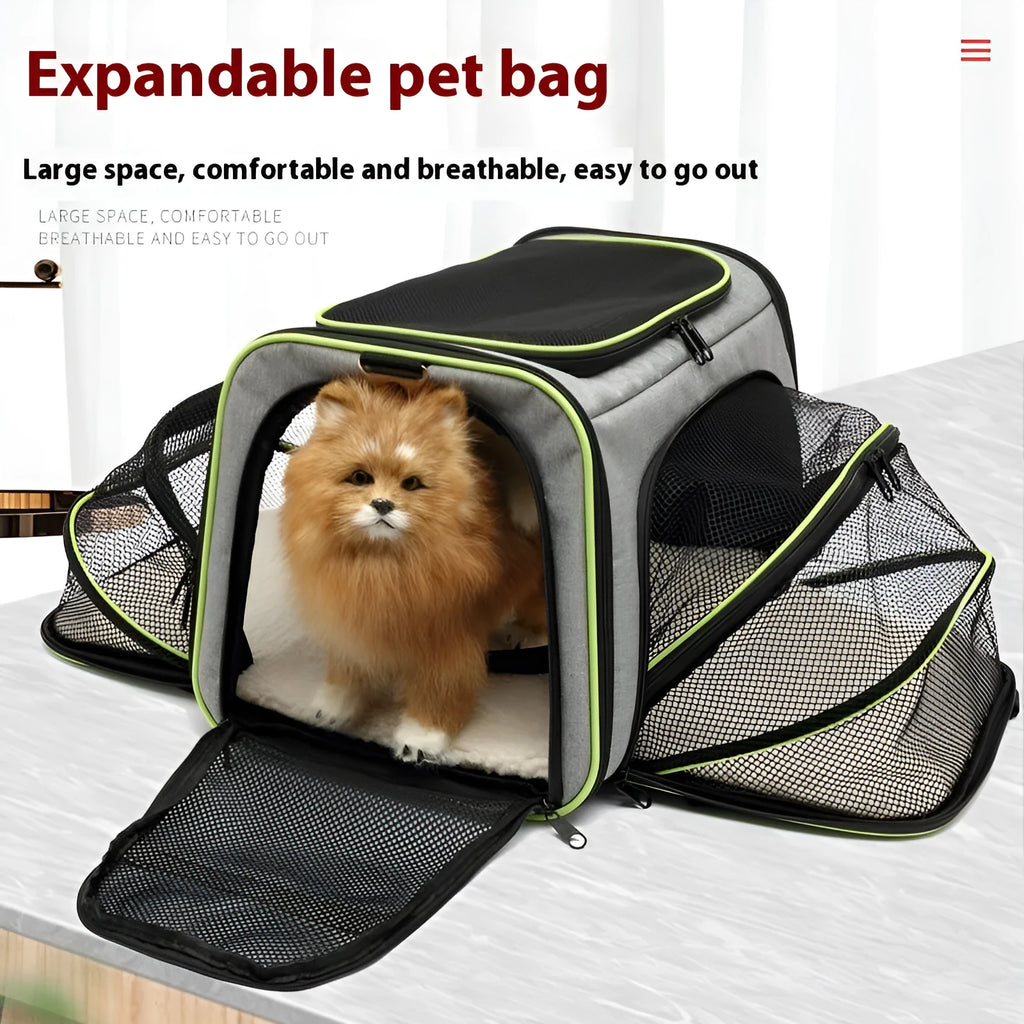 Medium hardness cat carrier bag in 600D cation fabric with piping trim detail
