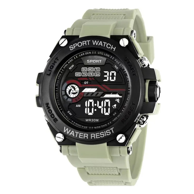 Digital electronic watch with colour display and resin strap in various colour options