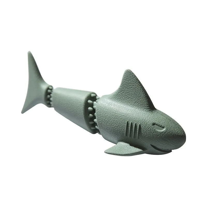Deep sea shark rubber dog toy with conch and starfish shape variants in blue and green colours