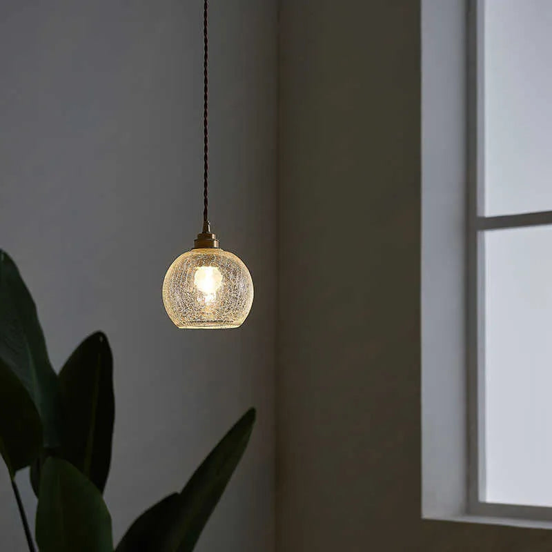 Retro copper and glass ball chandelier ceiling light with spherical shade