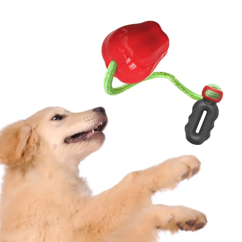 Green plastic apple-shaped dog toy with food dropping ball function and squeaker