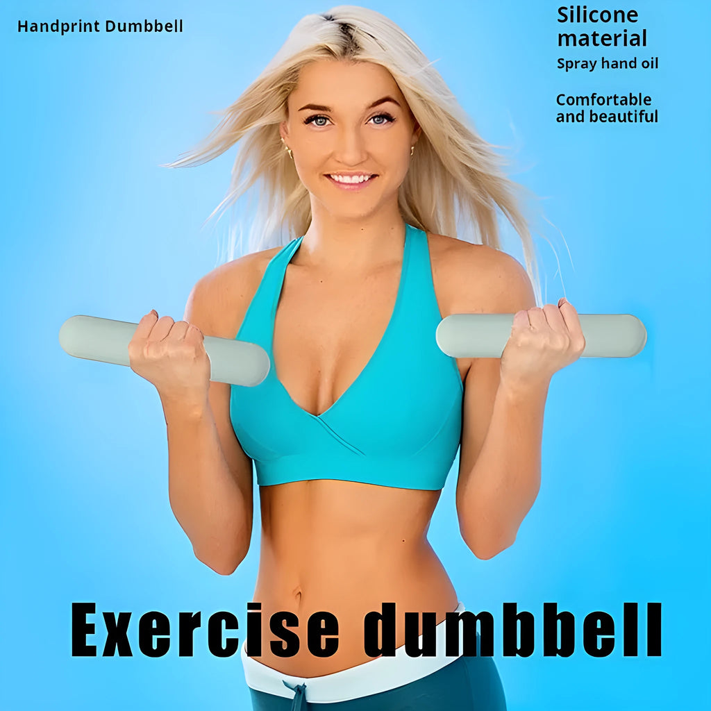 A hand-drawn silicone-edged dumbbell stick in one of six colours, shown as a single piece of fitness equipment.