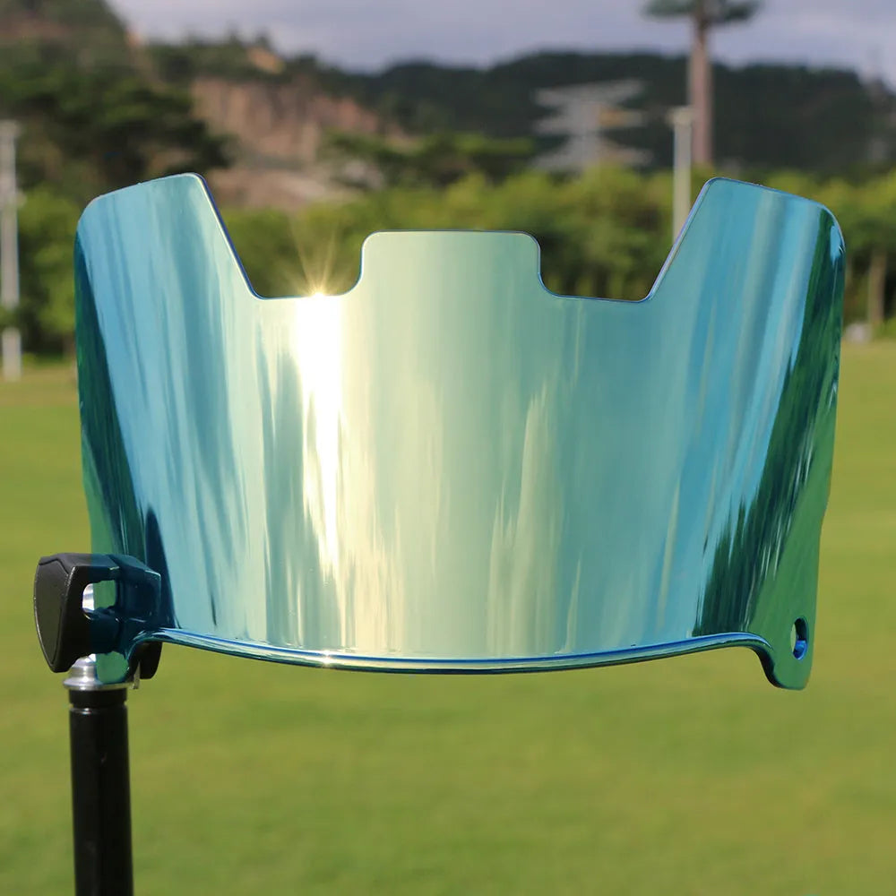 American style rugby helmet goggles in a multicolour option, showing attachment to a rugby helmet.