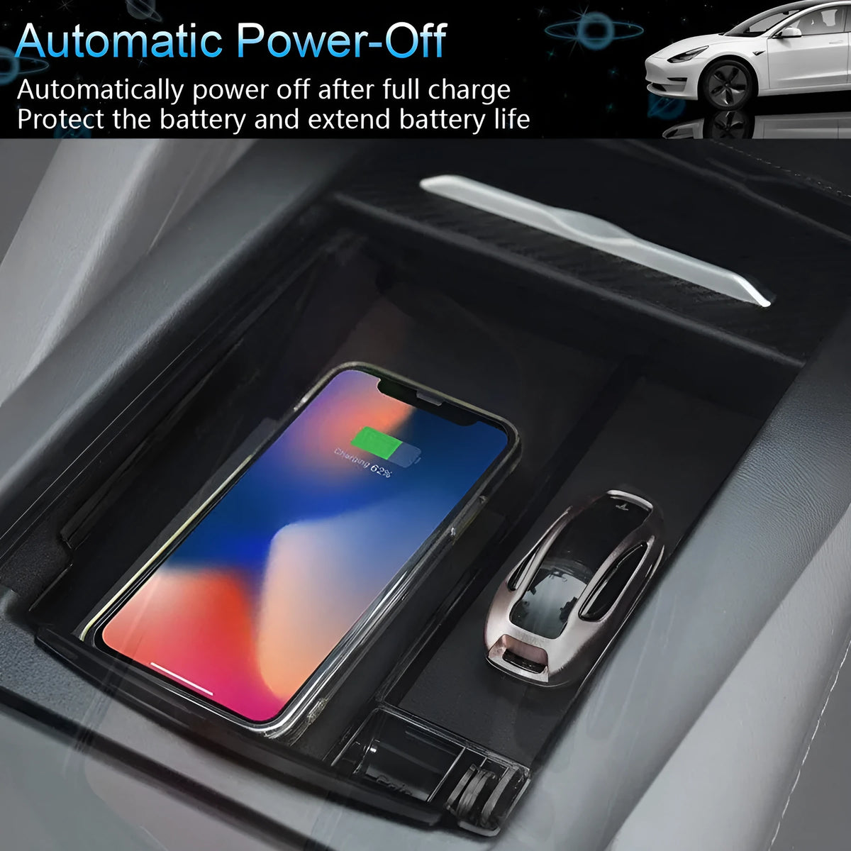 Black wireless charging storage box with fast charging for Qi compatible devices