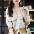 Women's 3D striped knitted cardigan in V-neck design showing black white colour option