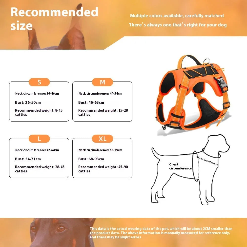 Reflective dog harness with hand holding rope and explosion-proof breast strap in various colours