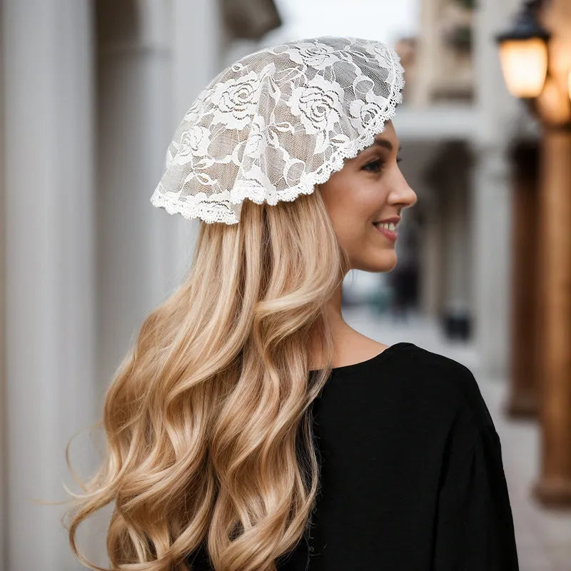 Round floral bridal head veil accessory measuring 30cm in black or white colour