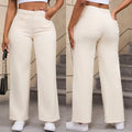 Women's straight leg wide jeans in apricot and khaki colours showing high waist design and trouser length