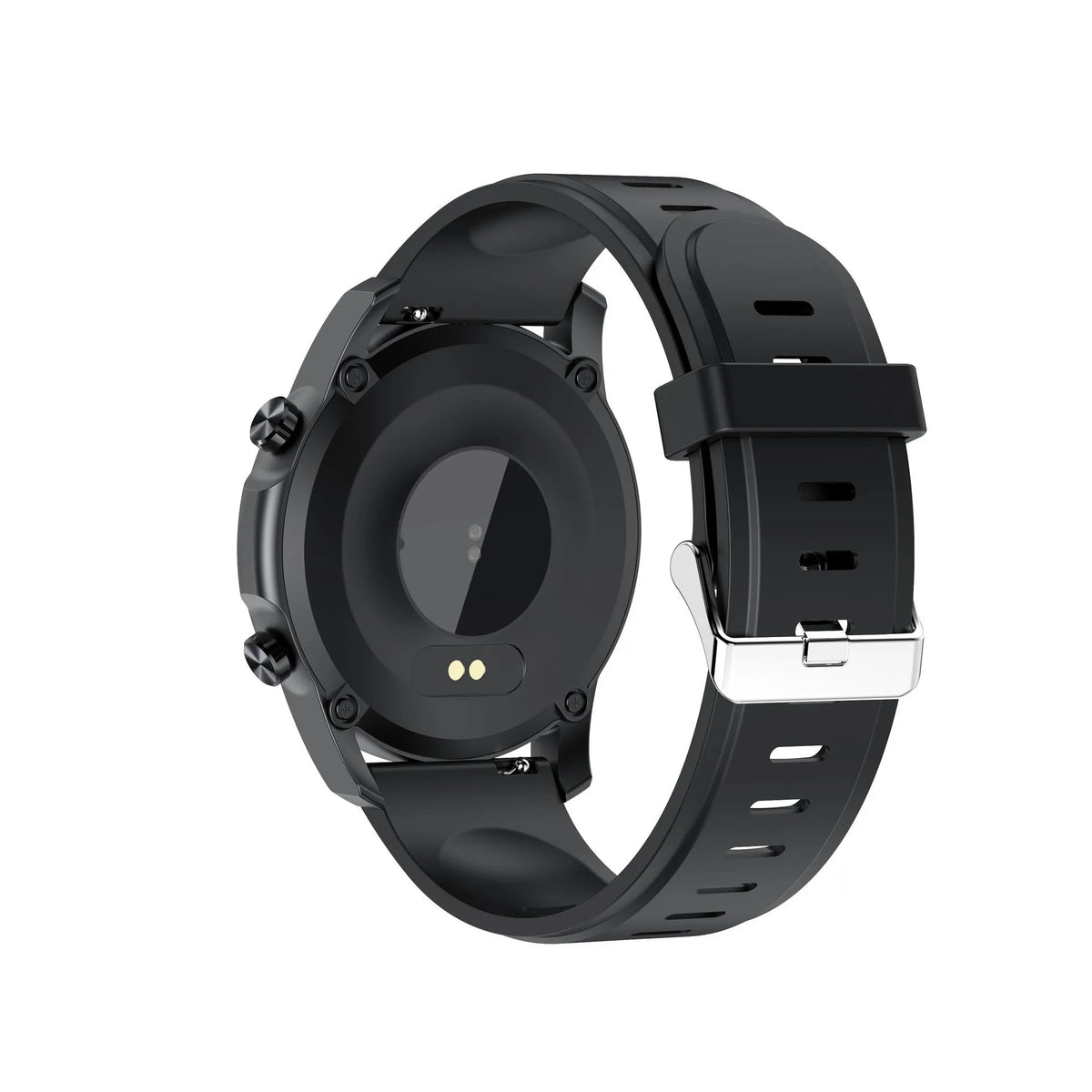 Black or grey zinc alloy smart bracelet with body temperature monitoring on wrist.