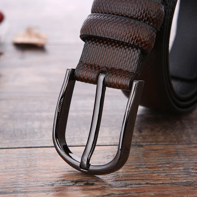 Men's business belt with alloy pin buckle in elephant pattern design
