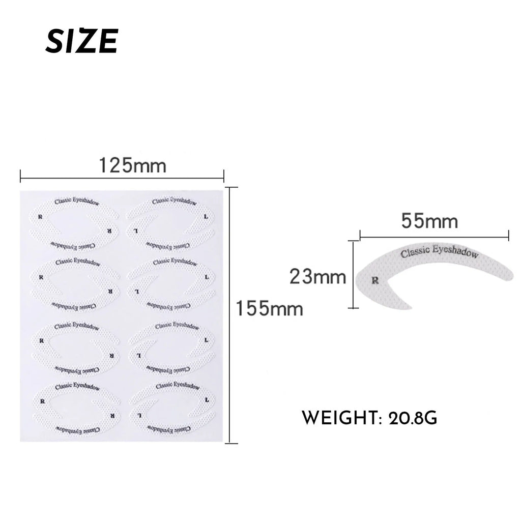 Set of four reusable flexible eyeliner and eyeshadow makeup stencil templates on a pink background.