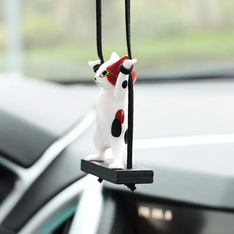 Resin cat pendant car decoration with adjustable rope in cartoon animal designs