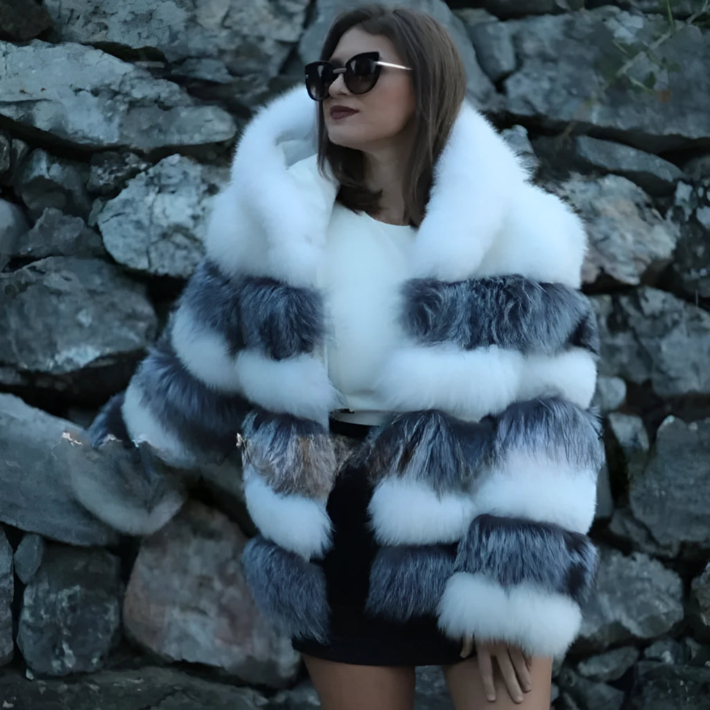 Women's loose fit artificial fur hooded coat in street fashion style