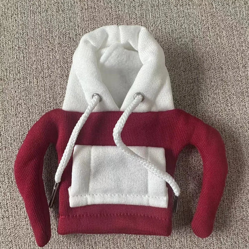 Polyester car gear lever hooded cover in red and white colour combination showing 12x13cm dimensions