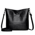 Women's soft leather shoulder bag in bucket shape with sewing line detailing and large capacity