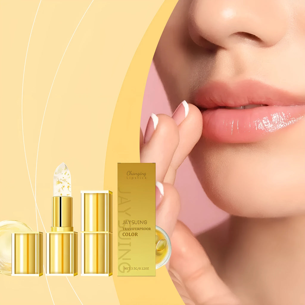 Gold foil discoloration nourishing lipstick in 2.6cm square case containing 3.5g moisturising formula