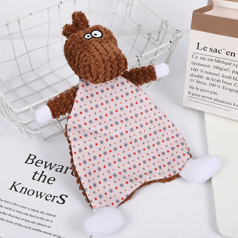 Brown velvet stuffed fox elephant dog toy with squeaker and crinkle sound paper
