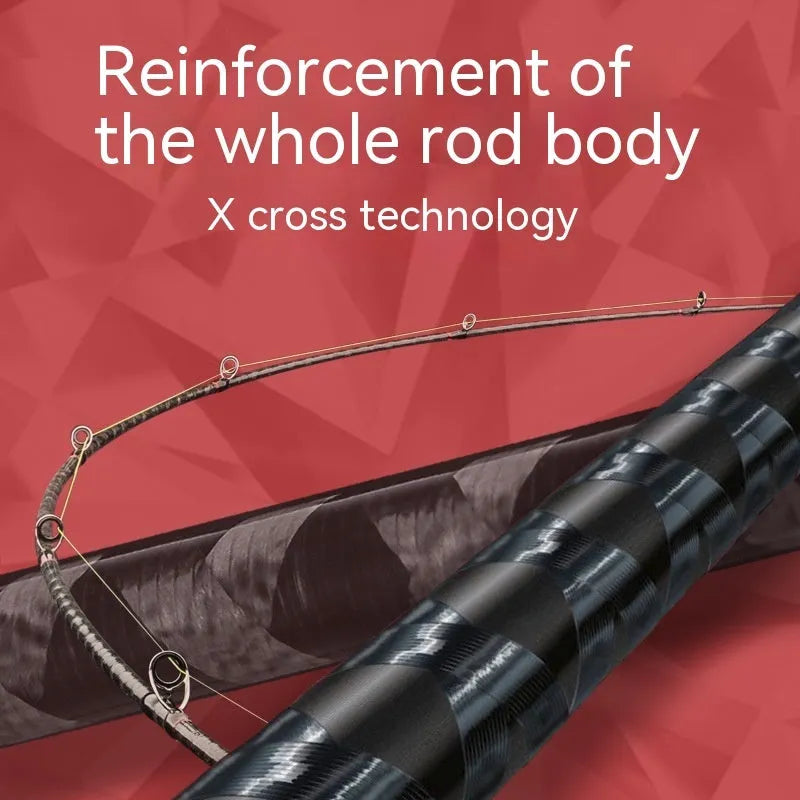 Carbon fishing rod with ultralight cross carbon cloth construction showing straight handle and pikestaff style options