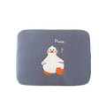 Blue cotton tablet case with cartoon duck embroidery and a zip closure, sized for an 11-inch tablet.