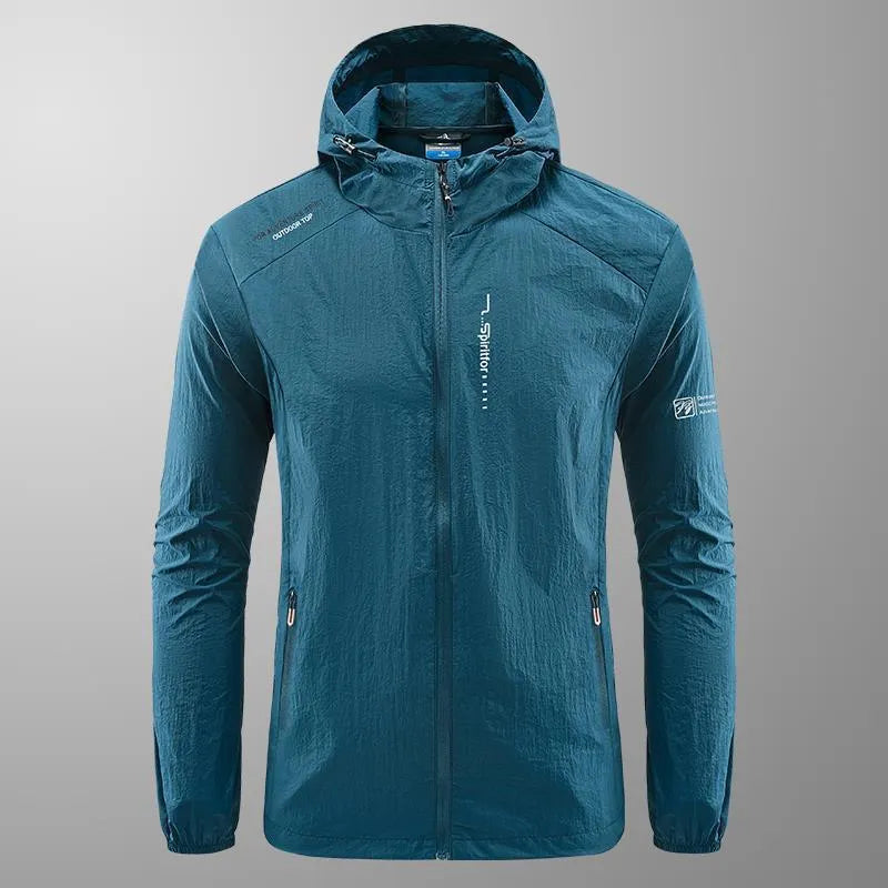 Men's lightweight nylon summer jacket with hood in loose fit styling