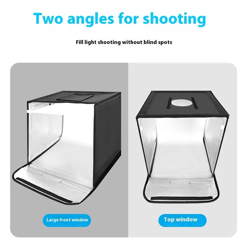 50cm folding studio light box with USB-powered adjustable three-colour lighting for product photography