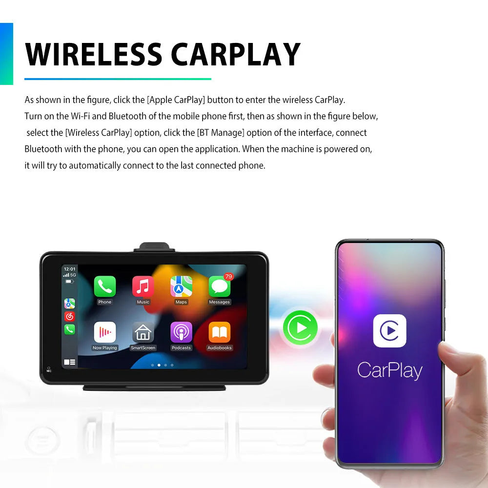 7-inch HD wired car smart screen player with universal mounting brackets and cigarette lighter plug