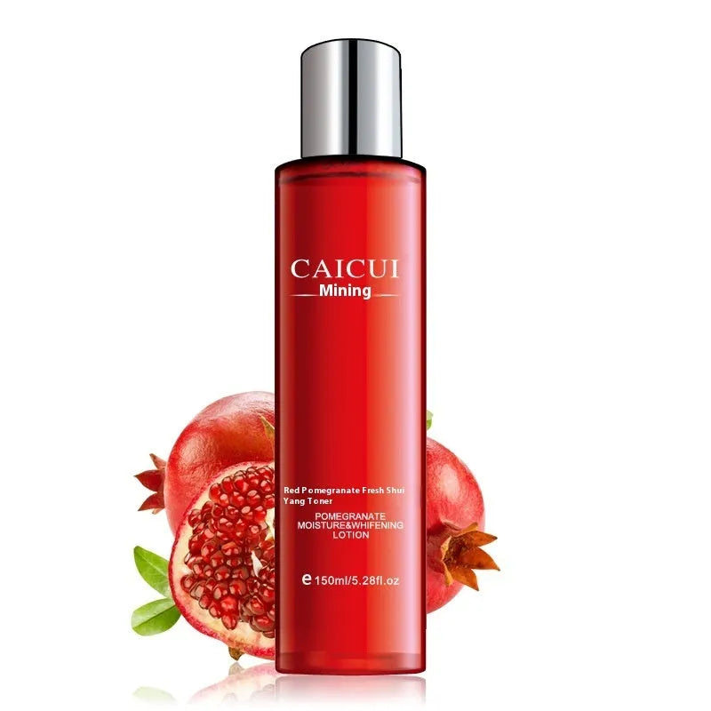 Pomegranate skincare set four-product bundle with red packaging including face wash, toner, lotion and facial cream