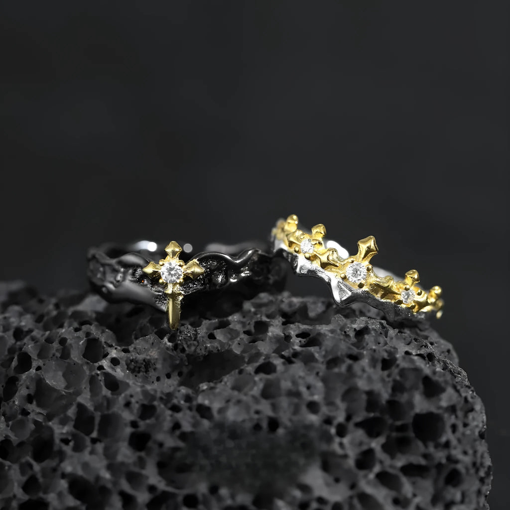 Princess Knight adjustable opening couple ring in electroplated silver with original matching design