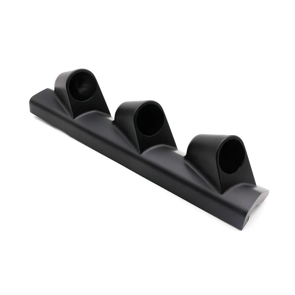 Black ABS plastic three-hole instrument stand for universal 52mm car gauges, right-drive configuration.