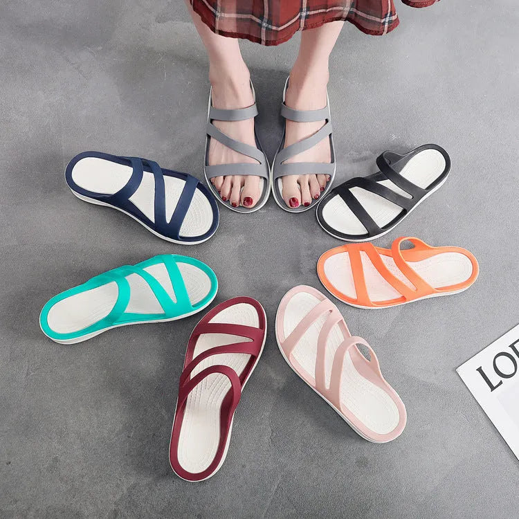 Solid colour women's casual sandals on a light background, showing the simple PP slip-on design.