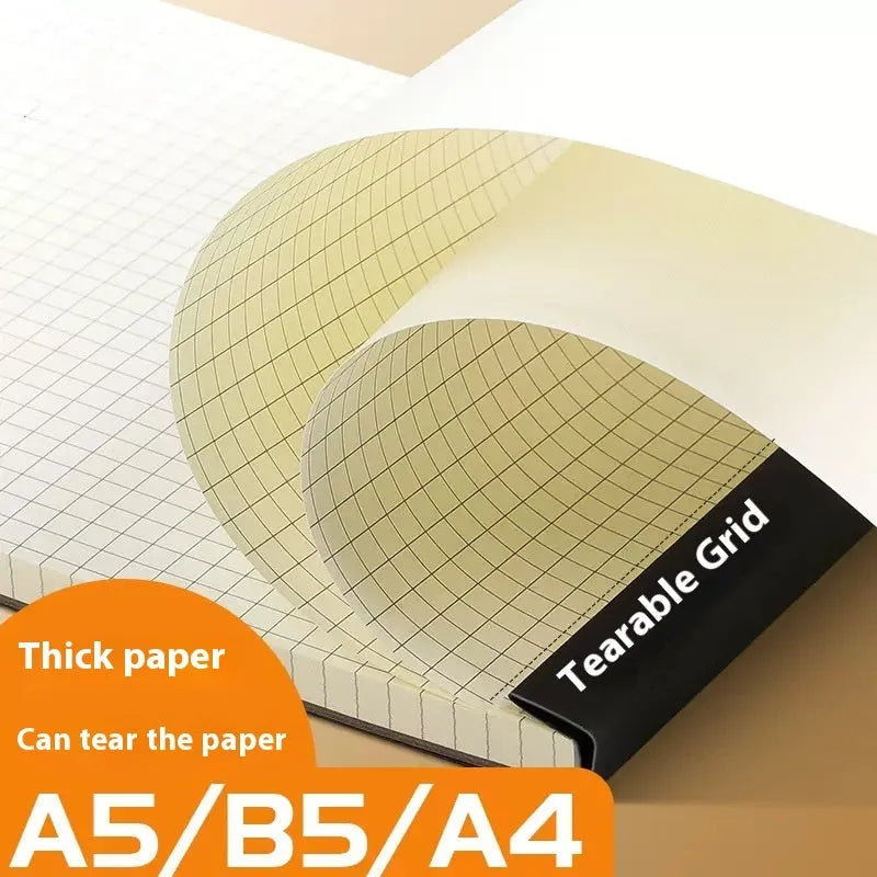 A5, B5, and A4 writing pads showing horizontal line, grid, and blank ruling options with 80 wood-free paper sheets