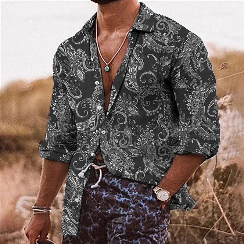 Men's floral pattern shirt with 3D printing effect in loose fit style