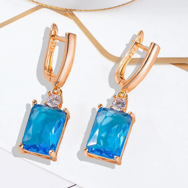 Copper geometric square earrings with electroplated gold or silver finish, quadrilateral design
