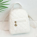 Hard square white girls backpack with embroidered Korean style design, showing soft carry handle and dimensions.