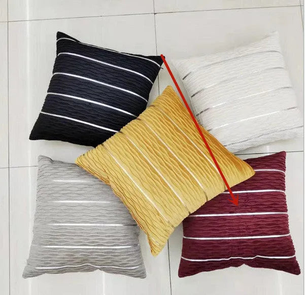 A square striped velvet pillow cover in a chosen colour, measuring 45 by 45 centimetres.