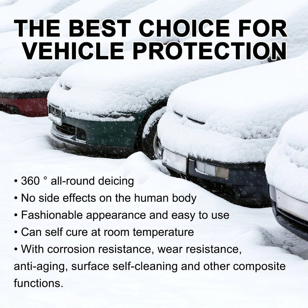 Compact car snow brush with hydrophobic nano coating spray bottle.