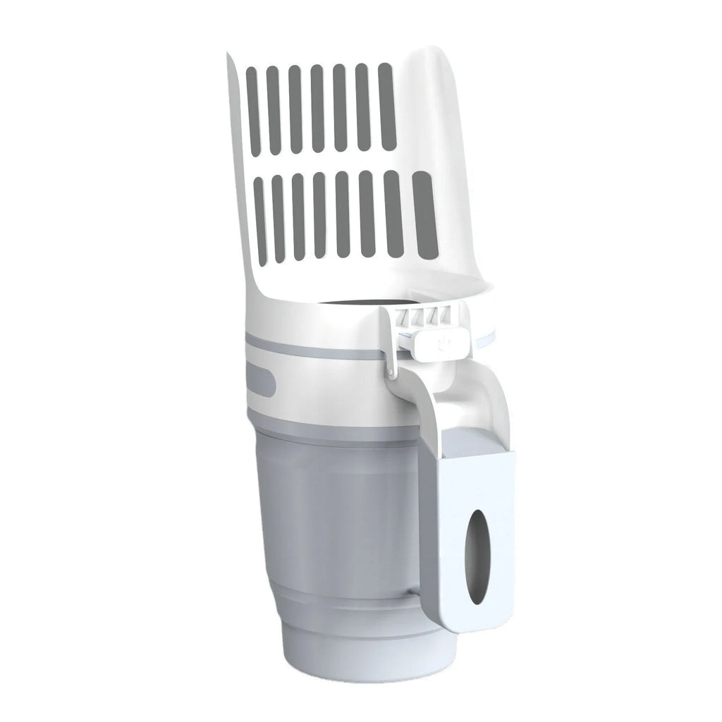 Grey cat litter scoop and waste bin system with foldable bottom and refill bags