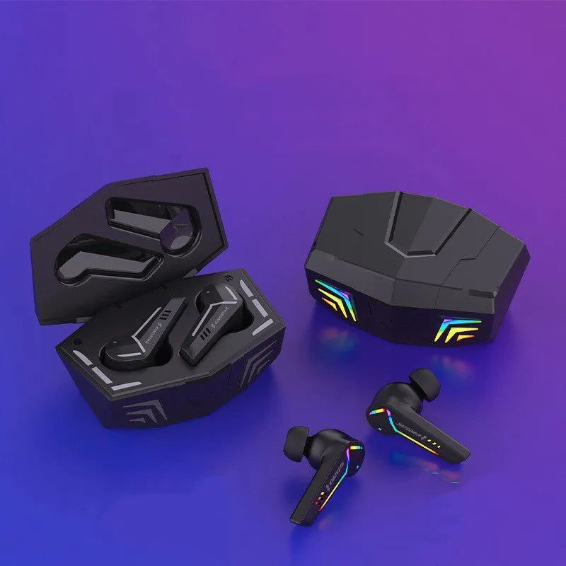 Small black TWS Bluetooth sports gaming headset with earplug design