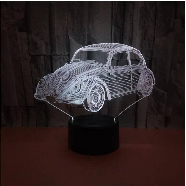 Modern 3D colourful LED table lamp with acrylic shade and remote control on desk
