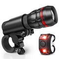 Bicycle headlight and red taillight set with a black handlebar mounting bracket.