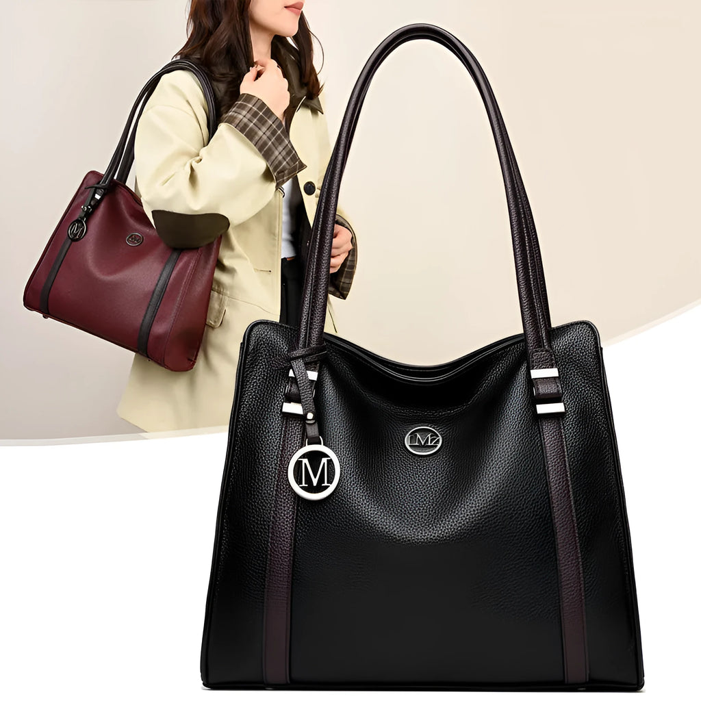 Genuine leather women's crossbody bag in horizontal square design with double shoulder straps