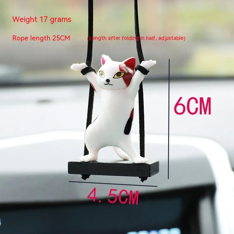 Resin cat pendant car decoration with adjustable rope in cartoon animal designs