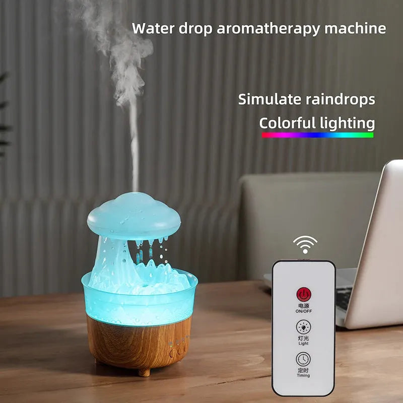 Wood grain white cloud-shaped humidifier diffuser with LED light and water mist