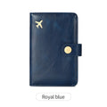 PU leather multifunctional passport holder wallet in various colours showing sewing line detail and anti-theft protection.